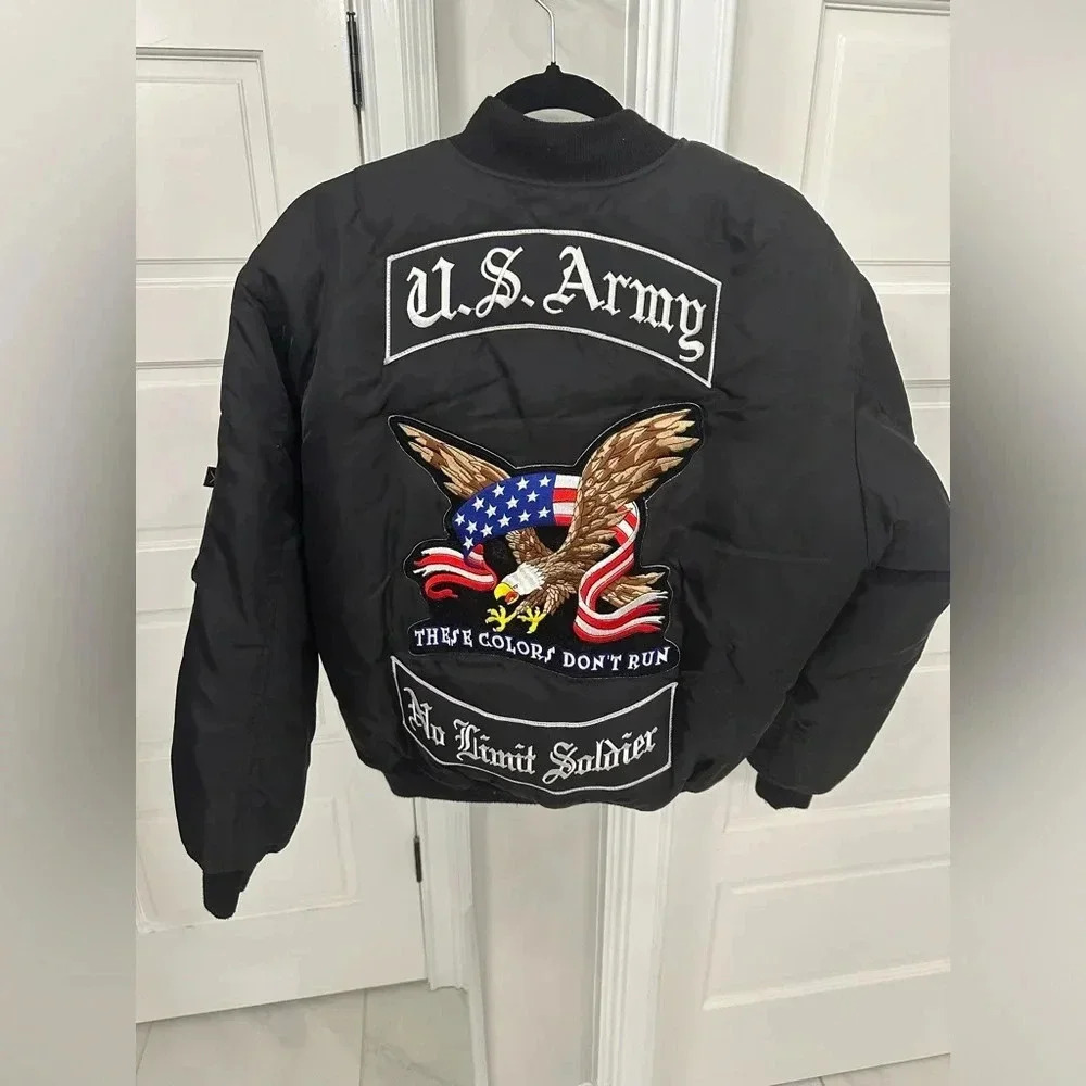Vintage Rothco Reversible US ARMY Nylon Bomber Jacket Patches MA-1 Men’s Small